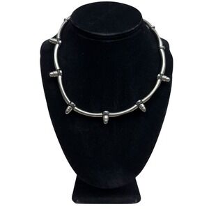 Silver Tone Metal Collar Choker Necklace Statement Fashion Costume Jewelry 8 in